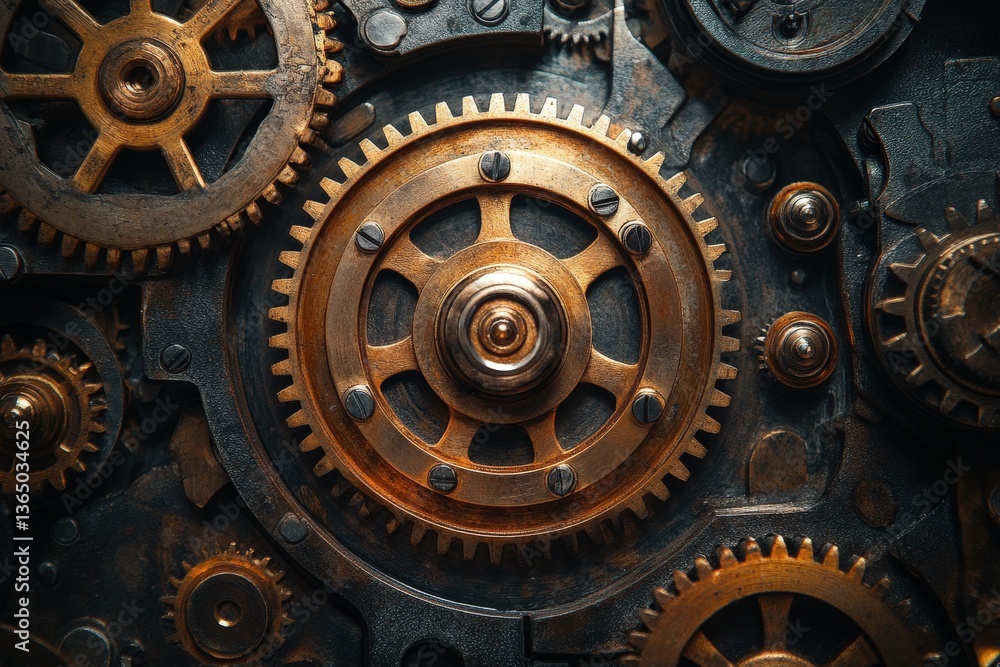 Steampunk-inspired Gears and Cogs Interlocking Against a Textured Dark Background Featuring a Workshop Atmosphere With Intricate Mechanical Design Elements Steampunk-inspired Gears and Cogs Interlocking Against a Textured Dark Background Featuring a Workshop Atmosphere With Intricate Mechanical Design Elements