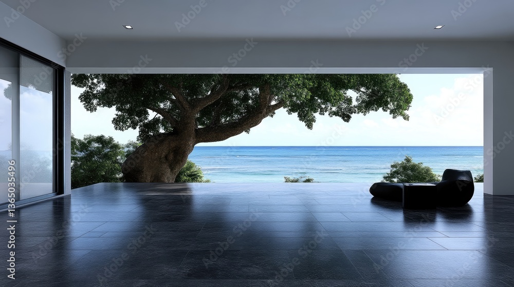 Fototapeta premium Modern open-plan living area with ocean view