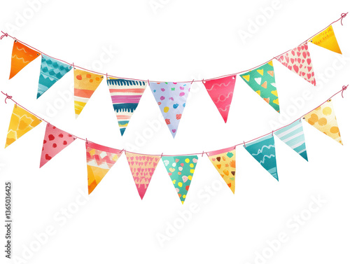 Isolated watercolor style festive flag garland
