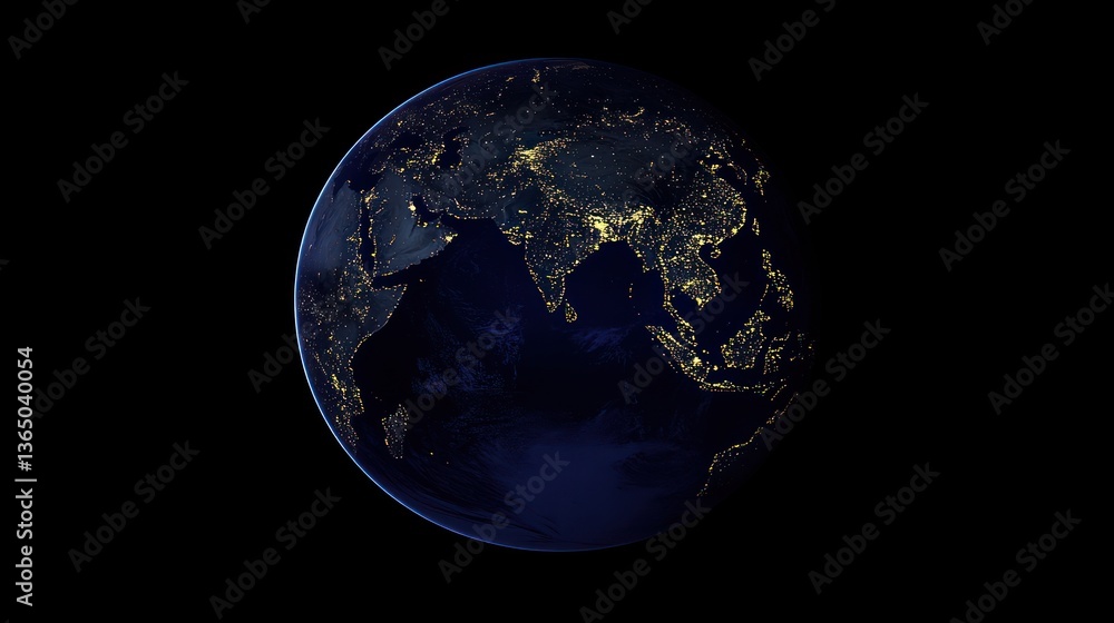 Fototapeta premium Earth at Night: A Celestial View of Asia's City Lights