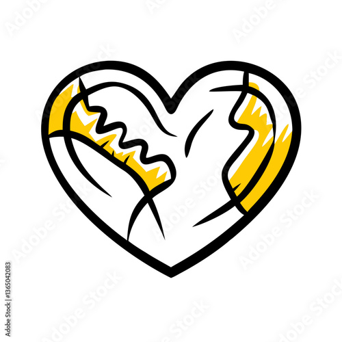 Broken heart illustration with yellow accents  