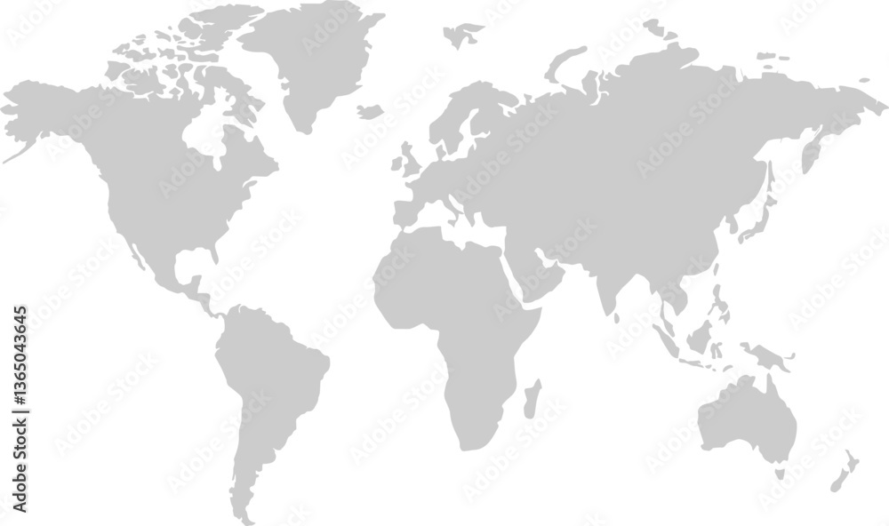 Fototapeta premium Grey Blank World Map Vector Clipart Illustration – Editable Geographical Template for Global Projects, Cartography, Educational Materials, and Travel Designs