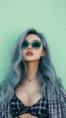 Wallpaper Mural young asian model with gray har, wearing sunglasses Torontodigital.ca