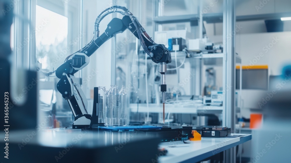 Fototapeta premium A robotics engineer designing robotic exoskeletons for physical therapy, tech lab with robotic exoskeletons and medical testing equipment visible, High-tech style