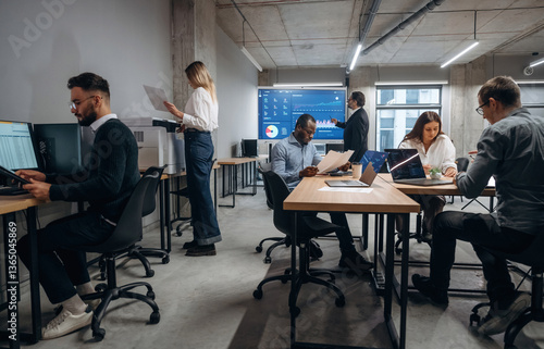 People are busy. Group of office workers are indoors together