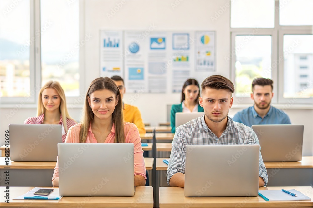 College students learning new skills on computers in a classroom setting. (Education) College students learning new skills on computers in a classroom setting. (Education)