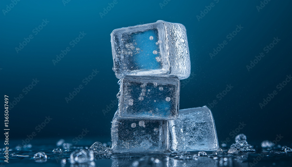 Stack of Ice Cubes, Water Drops, Cool Blue Background Stack of Ice Cubes, Water Drops, Cool Blue Background