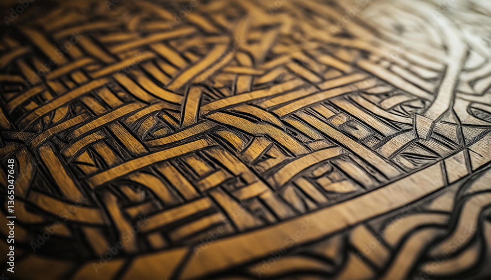 Fototapeta premium Intricate Wooden Carving Abstract Geometric Pattern Design