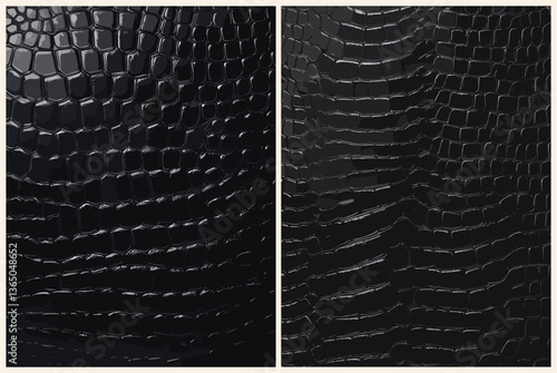 Vector illustration of a black leather patterned background with a black and white animal print