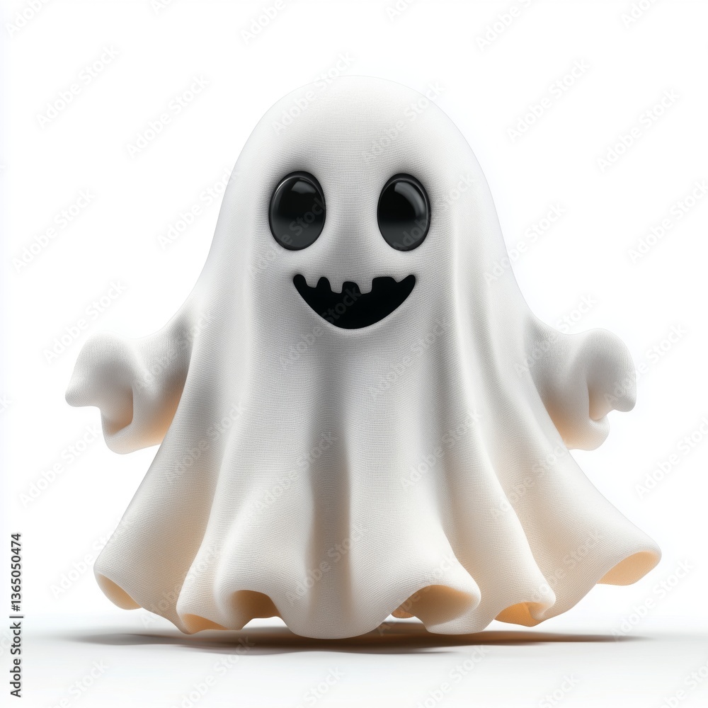 Cute Ghost Floating and Smiling on White Background Cute Ghost Floating and Smiling on White Background