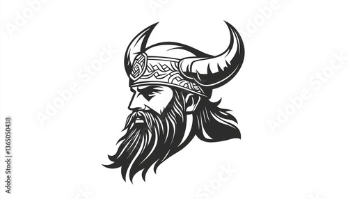 Viking Warrior Head Profile, Horned Helmet, Norse Mythology, Tribal Design, Ancient Scandinavian, Le