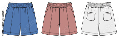 Women’s sport short pants, Fashion Flat Sketch Vector Illustration, CAD, Technical Drawing, Flat Drawing, Template, Mockup.