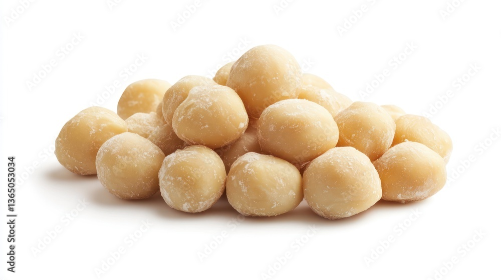 Macadamia Nuts Isolated Pile, Food Photography, White Background, Stock Photo Macadamia Nuts Isolated Pile, Food Photography, White Background, Stock Photo