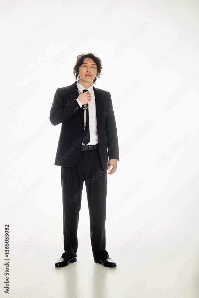 Stylish young asian man shows modern elegance in a sophisticated urban setting Stylish young asian man shows modern elegance in a sophisticated urban setting