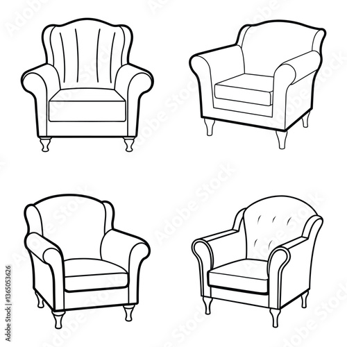 Classic black and white leather armchairs set with vintage style and royal elegance in a luxurious room decor, set of black and white armchair