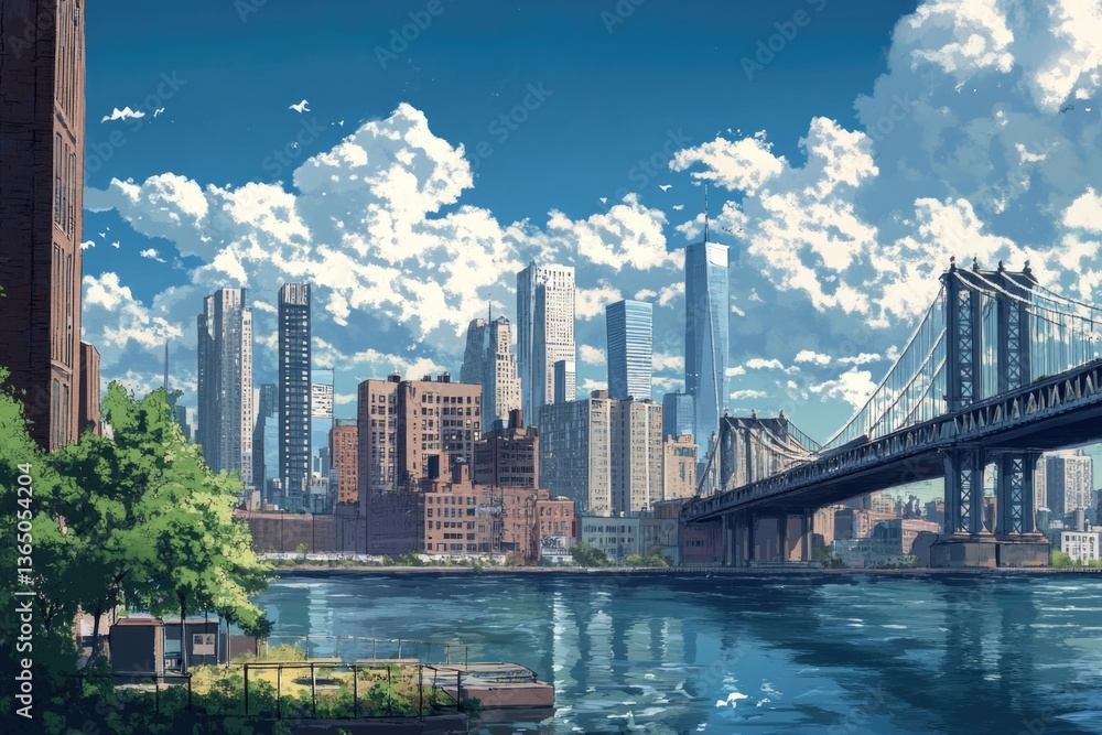 Naklejka premium A view of Midtown Manhattan as seen from the Brooklyn side of the river.