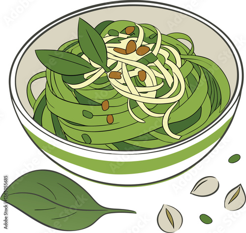 pesto alla genovese basil pine nuts parmesan vector art illustration