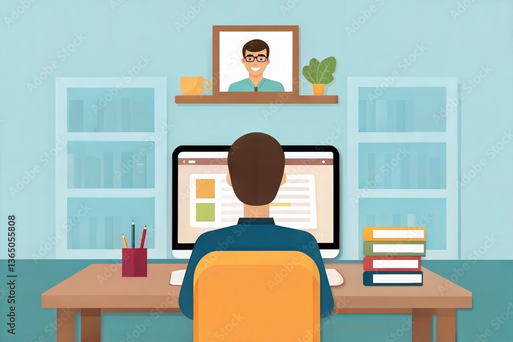 Fototapeta premium E-learning Concept: Woman Studying Online with Digital Devices 