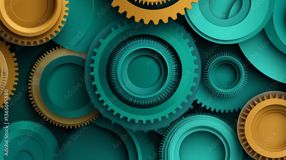 Colorful abstract gears in teal and gold creating a modern design for creativity copy space Colorful abstract gears in teal and gold creating a modern design for creativity copy space
