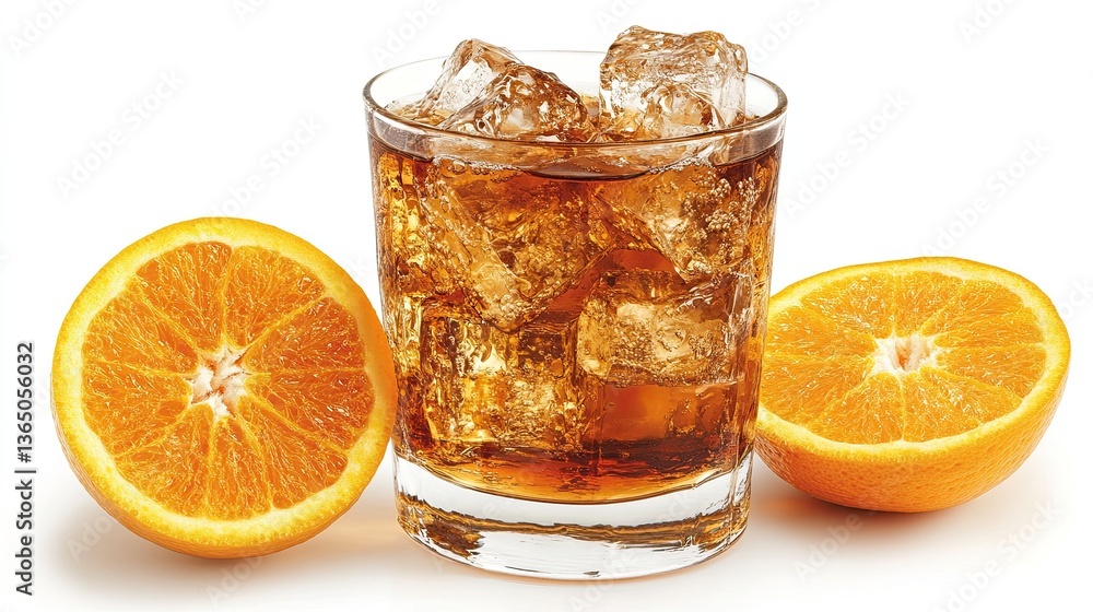 A PNG Old Fashioned cocktail, served in a glass with ice cubes and an orange slice garnish. - A PNG Old Fashioned cocktail, served in a glass with ice cubes and an orange slice garnish. -