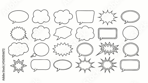 Hand-drawn speech bubbles set with vintage design and cartoon elements