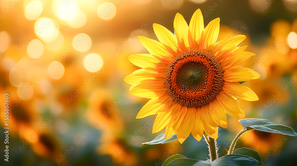 Fototapeta premium A vibrant sunflower in full bloom capturing the essence of summer, illuminated by soft, warm sunlight.