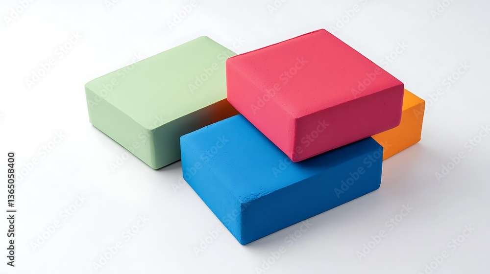 A stack of colorful blocks with one of them being blue A stack of colorful blocks with one of them being blue