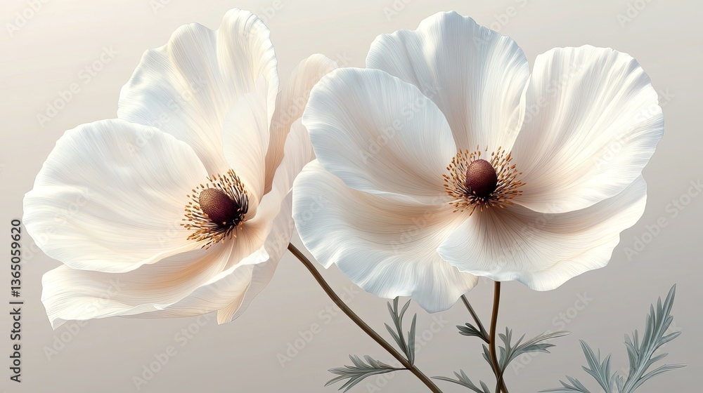 Fototapeta premium Elegant Creamy White Flowers Botanical Illustration Soft Pastel Hues Delicate Petals Nature Inspired Floral Art Print Romantic Design Beautiful 