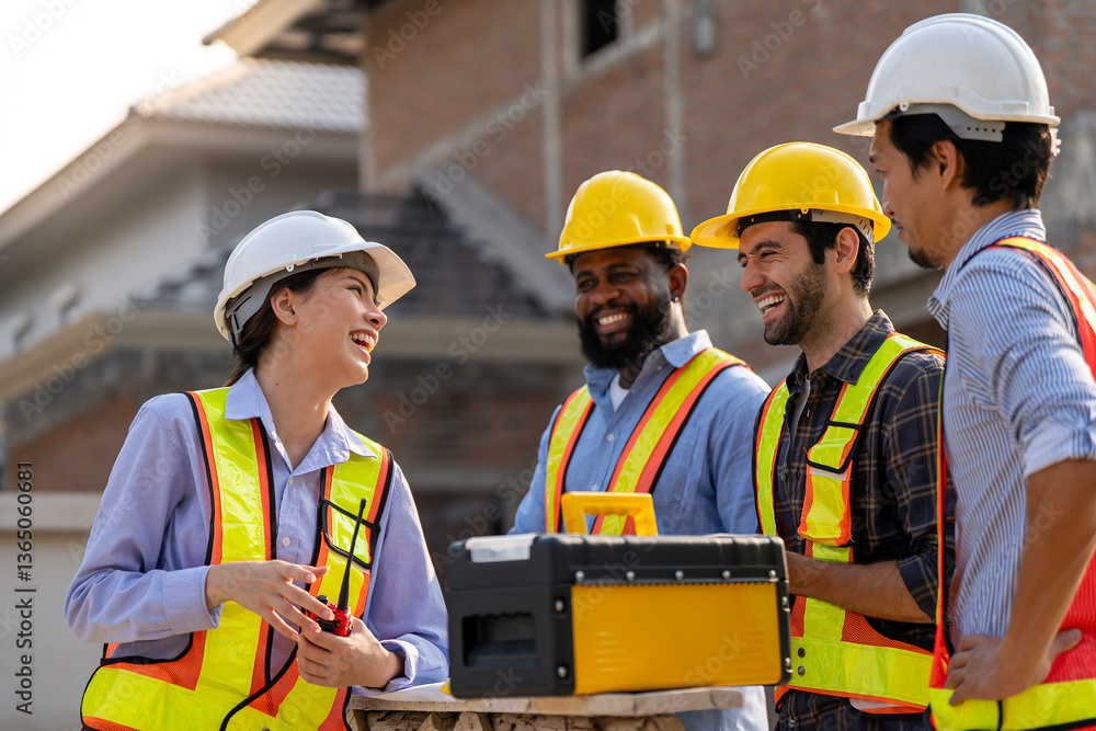 Construction engineers supervising progress of construction project. engineering or worker in safety vest observing a building A team of construction engineers. workers at the construction site. Construction engineers supervising progress of construction project. engineering or worker in safety vest observing a building A team of construction engineers. workers at the construction site.