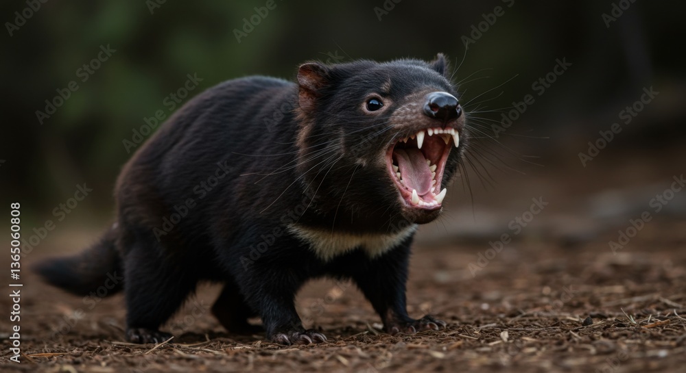 Tasmanian Devil Growling in the Wild Tasmanian Devil Growling in the Wild