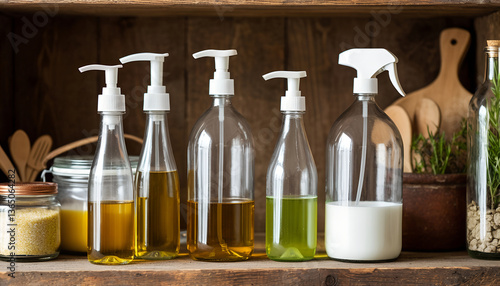 Wallpaper Mural Homemade Cleaning Supplies on Rustic Shelf in Soft Light Torontodigital.ca