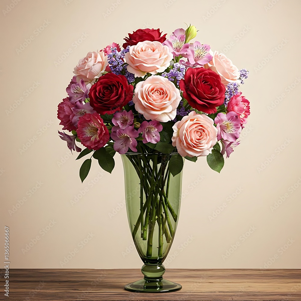 Obraz premium there is a vase of flowers on a table with a wall in the background
