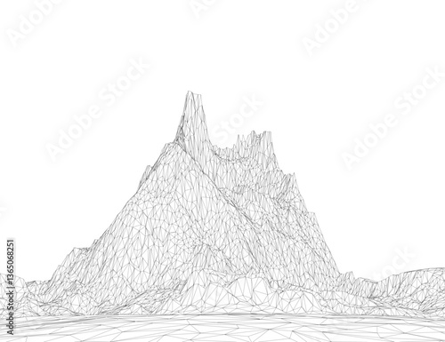 A mountain range is shown in black and white. The mountain range is very tall and has a very rocky appearance. The mountain range is located in a desert area