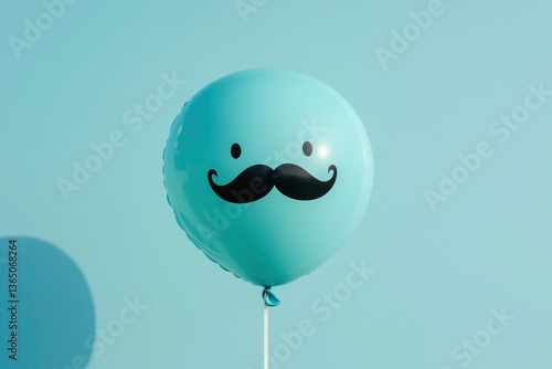Sky blue balloon with eyes and mustache print. A simple, fun, and playful design