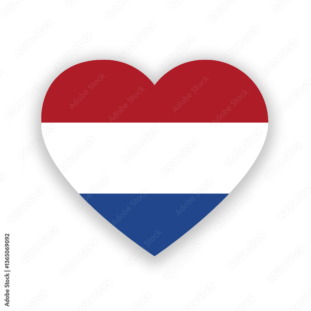 Netherlands national flag in heart shape isolated on white. Illustration. Flag of Holland Netherlands national flag in heart shape isolated on white. Illustration. Flag of Holland