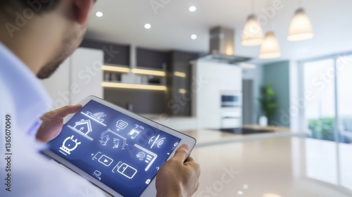 Obraz na płótnie A smart home technician configuring home automation systems, modern home setting with smart thermostats, lighting w salonie