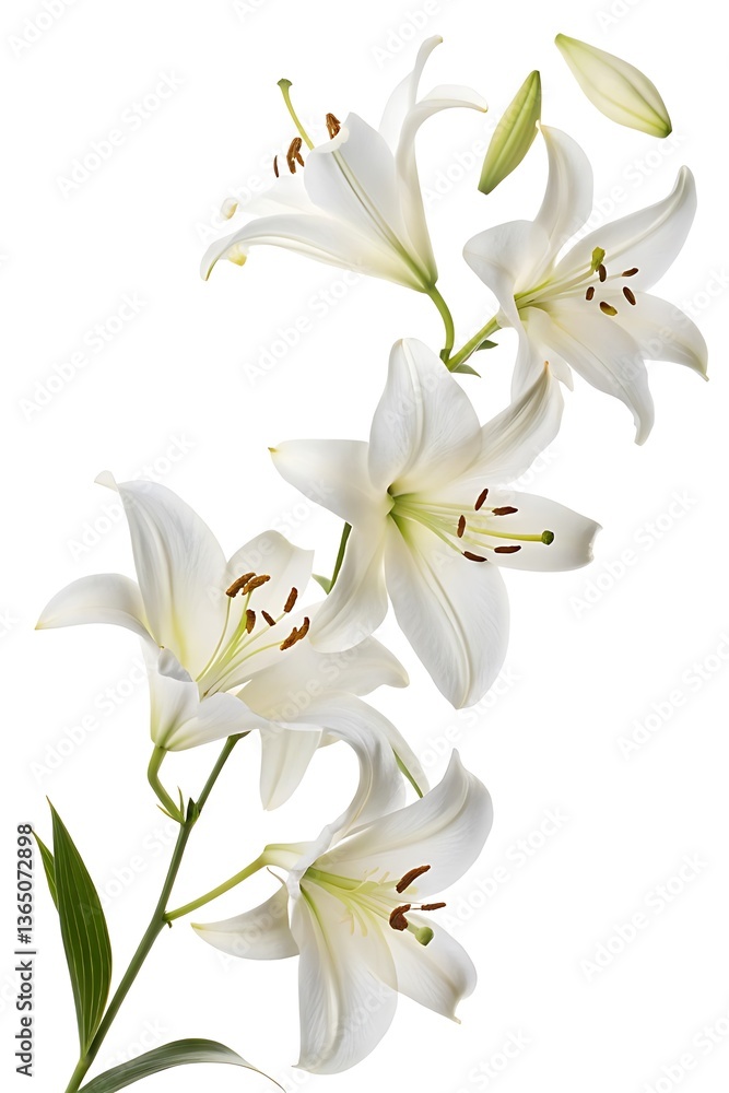 Obraz premium Elegant White Lilies Blossom in Full Bloom against a Clean Backdrop
