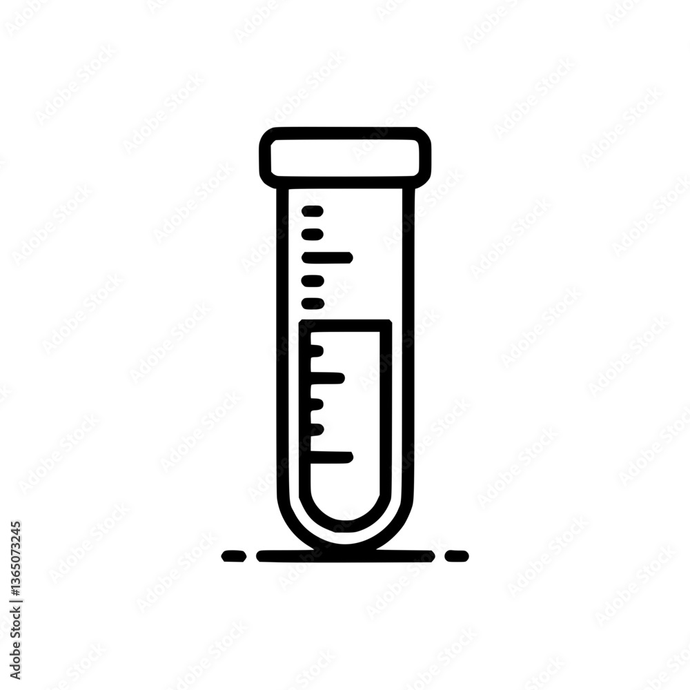 A simple -and- illustration of a test tube with liquid and measurement markings on the side Medical and scientific experiments are often shown this way A simple -and- illustration of a test tube with liquid and measurement markings on the side Medical and scientific experiments are often shown this way