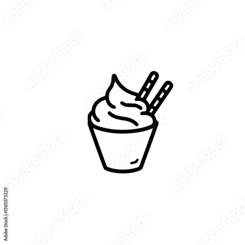 Sweet treat delight! A cup of creamy indulgence topped with delightful sticks A simple line drawing perfect for adding a touch of sweetness