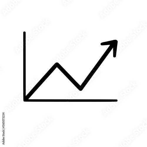 Trending Growth: A simple -and- line graph depicting progress and increase visualized with an upward-pointing arrow and fluctuating line
