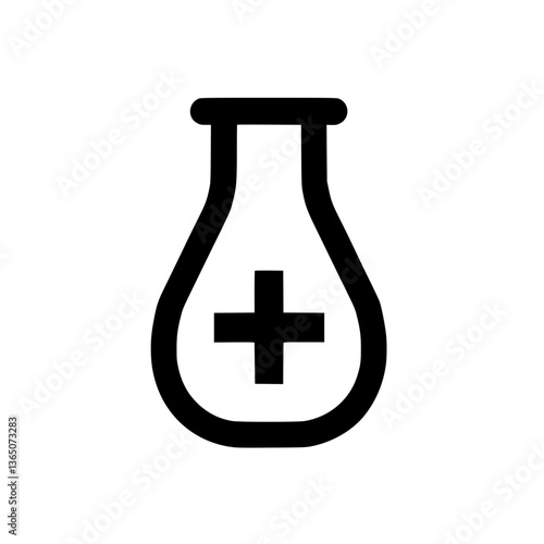 Medical Beaker with Plus Sign: A simple icon representing healthcare science or medical research Symbolic of solutions tests and laboratory work