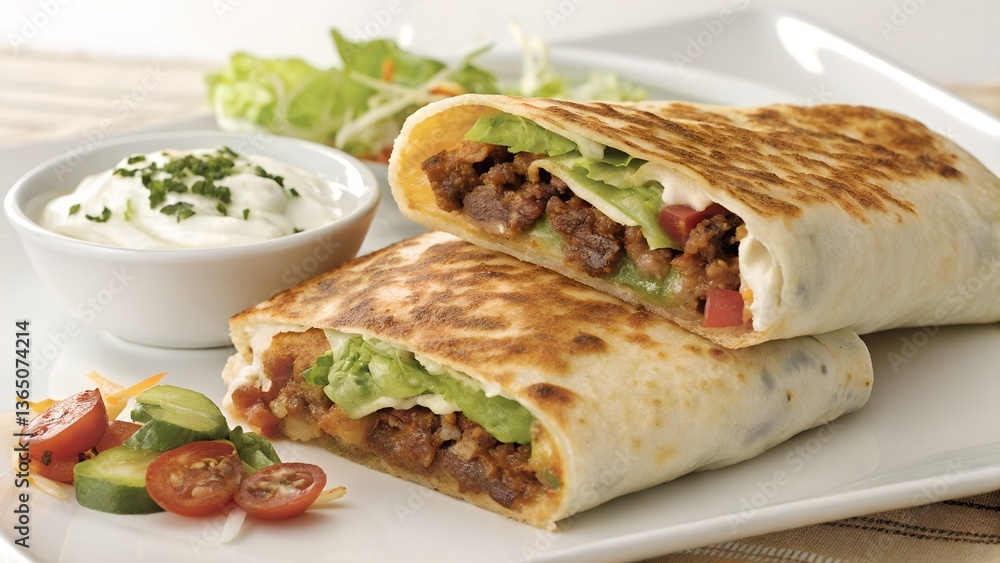 Beef Burritos with Fresh Vegetables and Sour Cream
Beef Burritos with Fresh Vegetables and Sour Cream