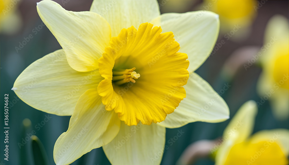 Fototapeta premium Yellow daffodil flower blooming in spring garden