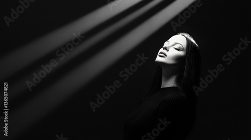 Monochromatic Portrait: Serene Woman Bathed in Light