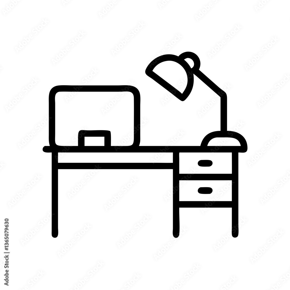 Minimalist desk setup with lamp and computer Minimalist desk setup with lamp and computer