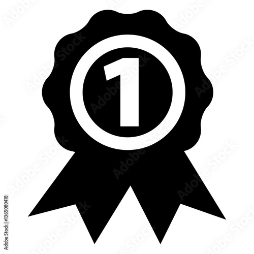 Icono plano silueta de escarapela en color negro con numero 1