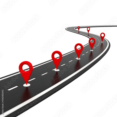 Winding Asphalt Road with Traffic Signs on White Background – Smooth Curves and Modern Design








