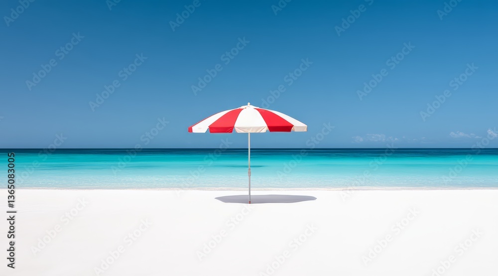 Red and White Beach Umbrella on Tropical beach, perfect for promo of summer vacation
Red and White Beach Umbrella on Tropical beach, perfect for promo of summer vacation