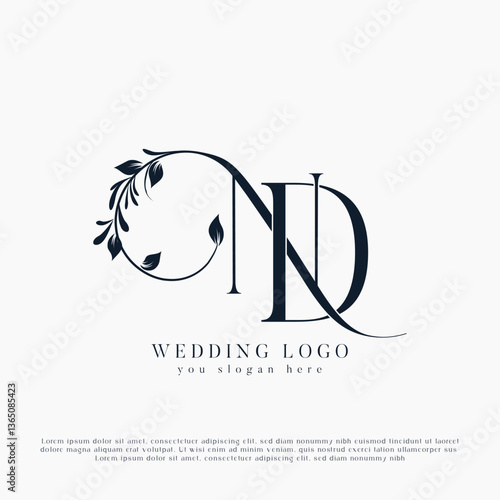 Letter ND, D N wedding monogram logo design template