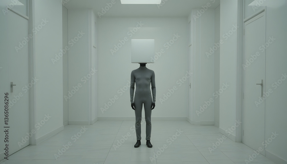 Fototapeta premium A black man with a cube-shaped head
